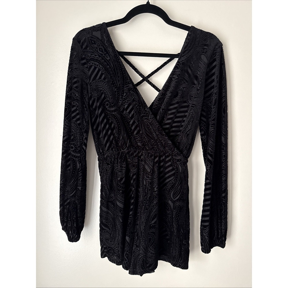 Vintage Ecote Romper Velvet Burnout Black Womens Size XS Goth Grunge Clubwear